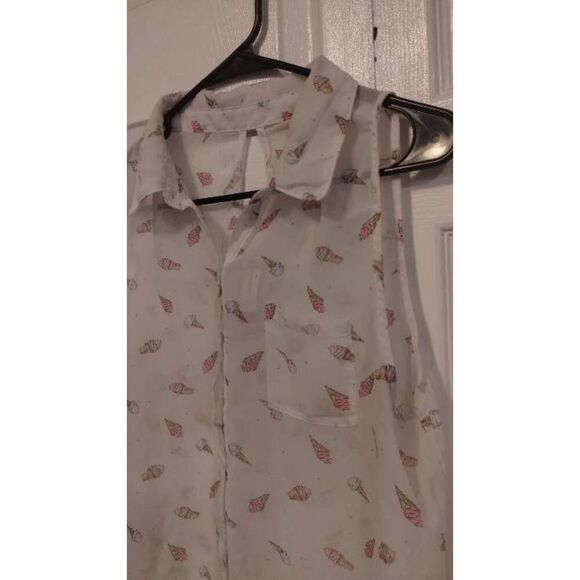 NB Novelty Ice Cream print sheer open back collard sleeveless button down - Picture 2 of 5